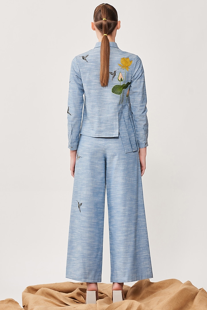Mountain Blue Embroidered Shirt by Shahin Mannan at Pernia's Pop Up Shop