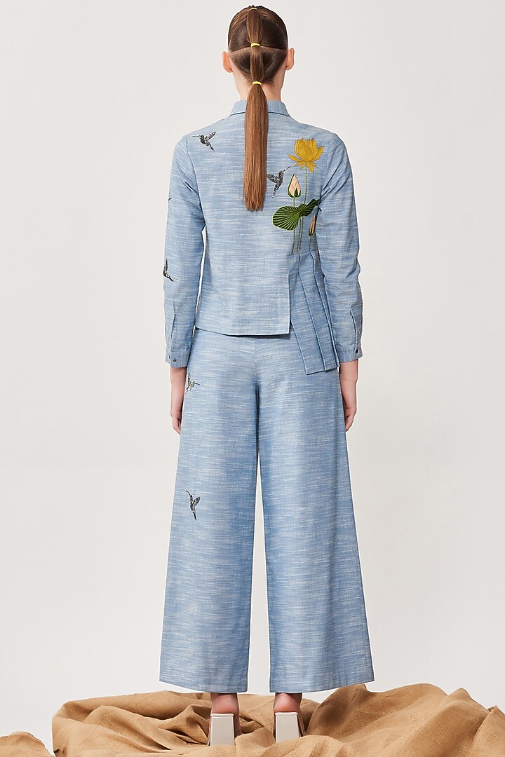 Mountain Blue Embroidered Pants by Shahin Mannan at Pernia's Pop Up Shop