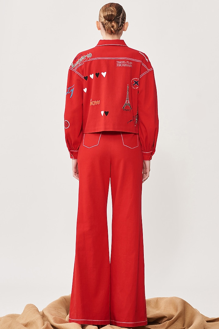 Chilli Red Embroidered Pant Set by Shahin Mannan at Pernia's Pop Up Shop