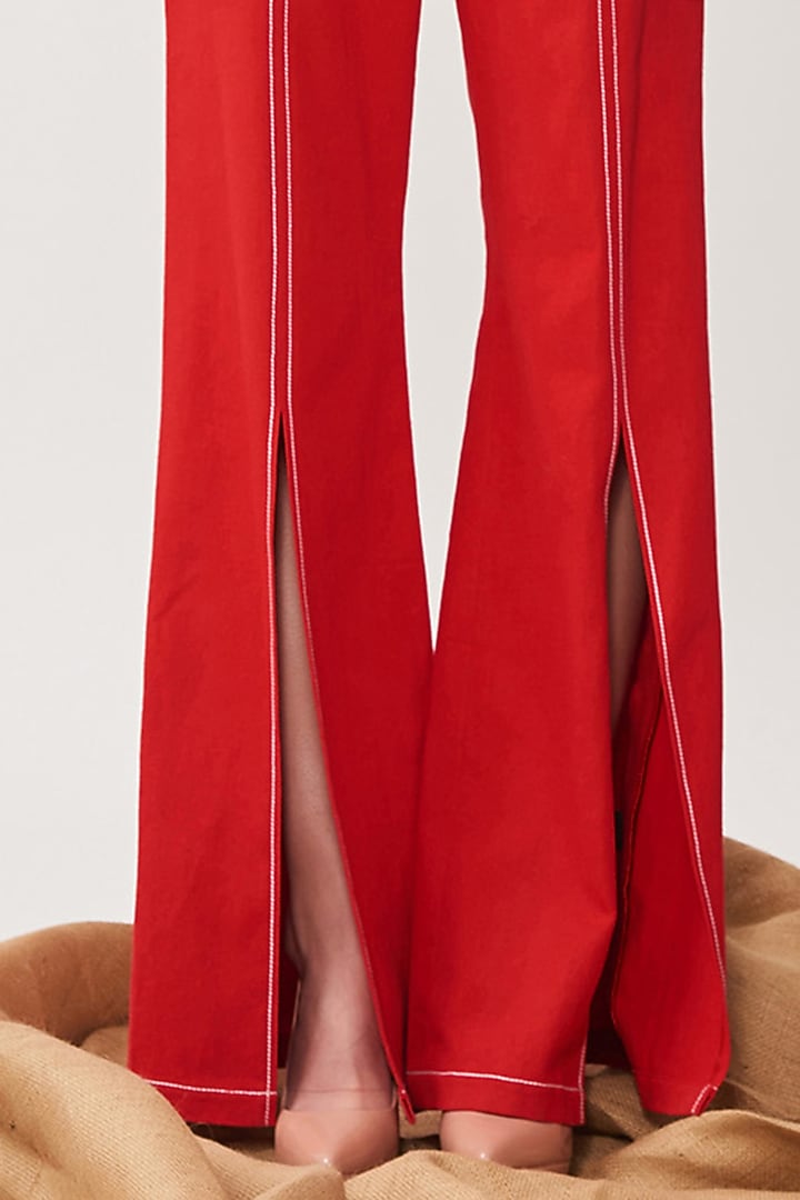 Chilli Red Embroidered Pant Set by Shahin Mannan at Pernia's Pop Up Shop