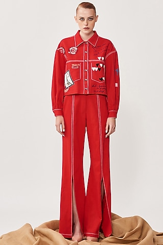 Chilli Red Embroidered Jacket by Shahin Mannan