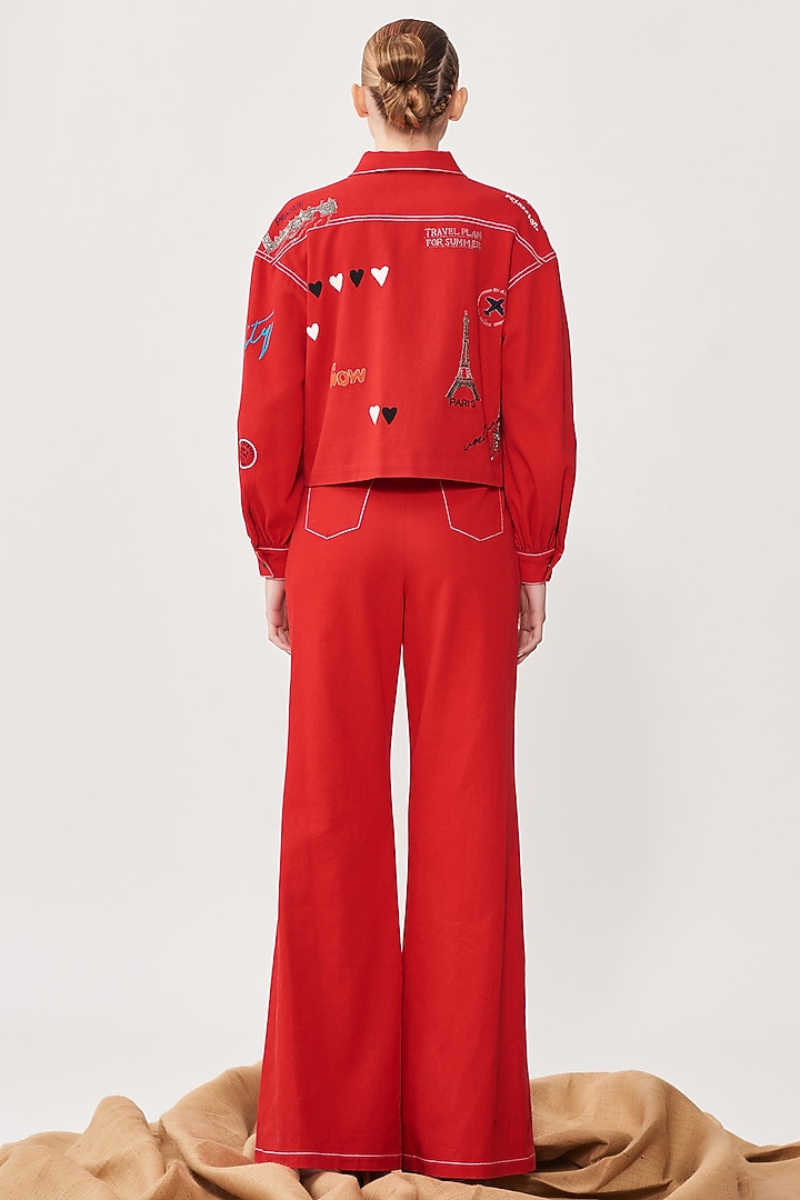 Chilli Red Embroidered Jacket by Shahin Mannan at Pernia's Pop Up Shop