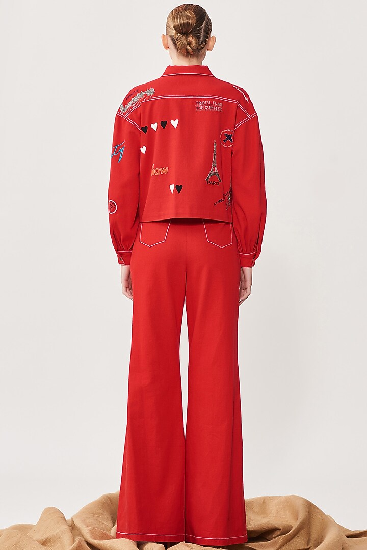 Chilli Red Embroidered Pants by Shahin Mannan at Pernia's Pop Up Shop