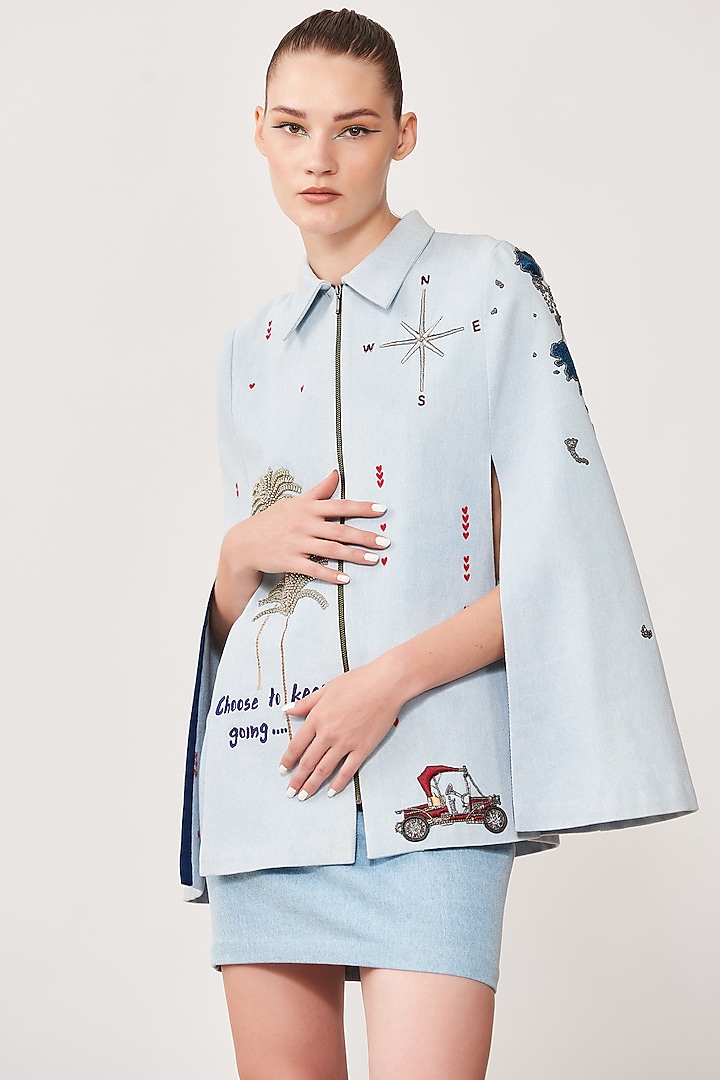 Sky Embroidered Cape Set by Shahin Mannan at Pernia's Pop Up Shop