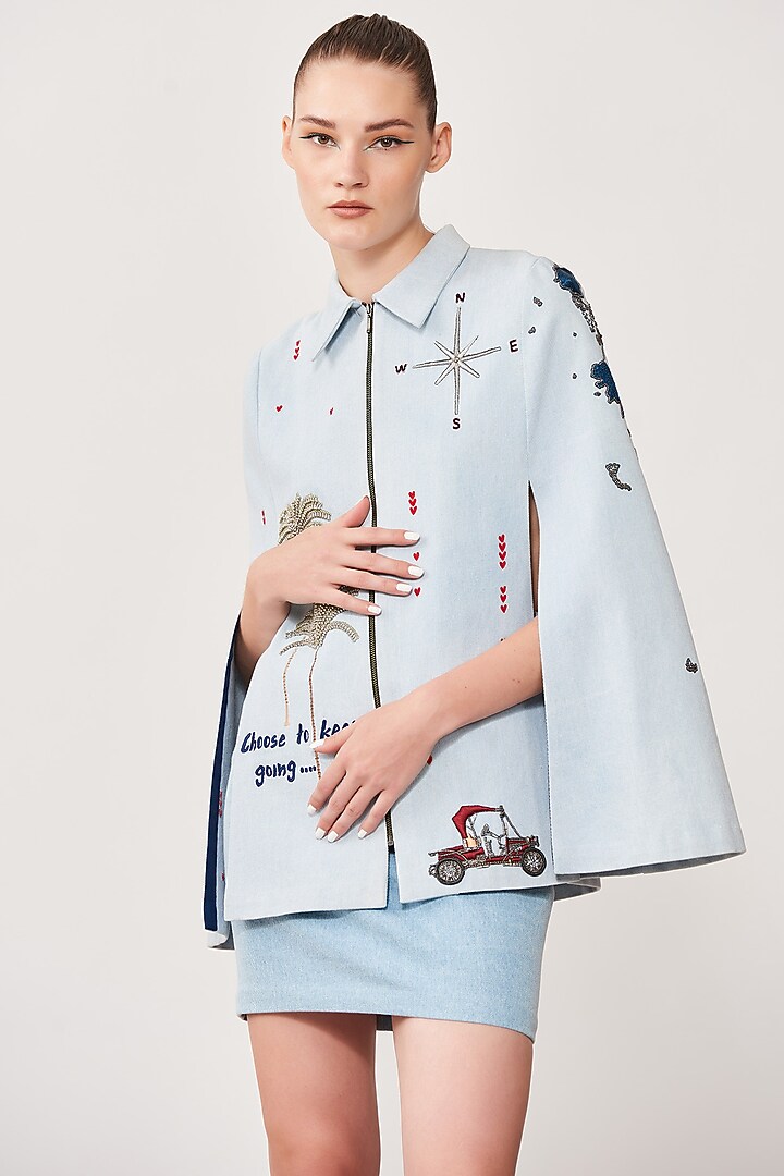Sky Embroidered Cape by Shahin Mannan at Pernia's Pop Up Shop