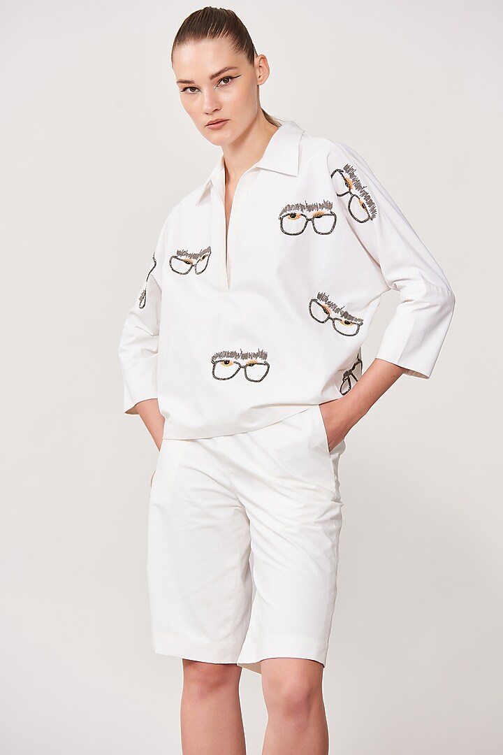 Ivory Embroidered Co-Ord Set by Shahin Mannan at Pernia's Pop Up Shop
