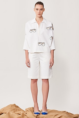 Ivory Embroidered Top by Shahin Mannan