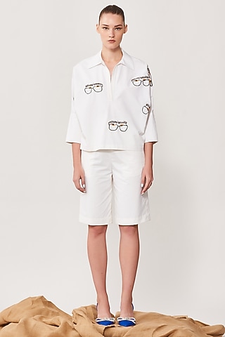 Ivory Poplin Shorts by Shahin Mannan