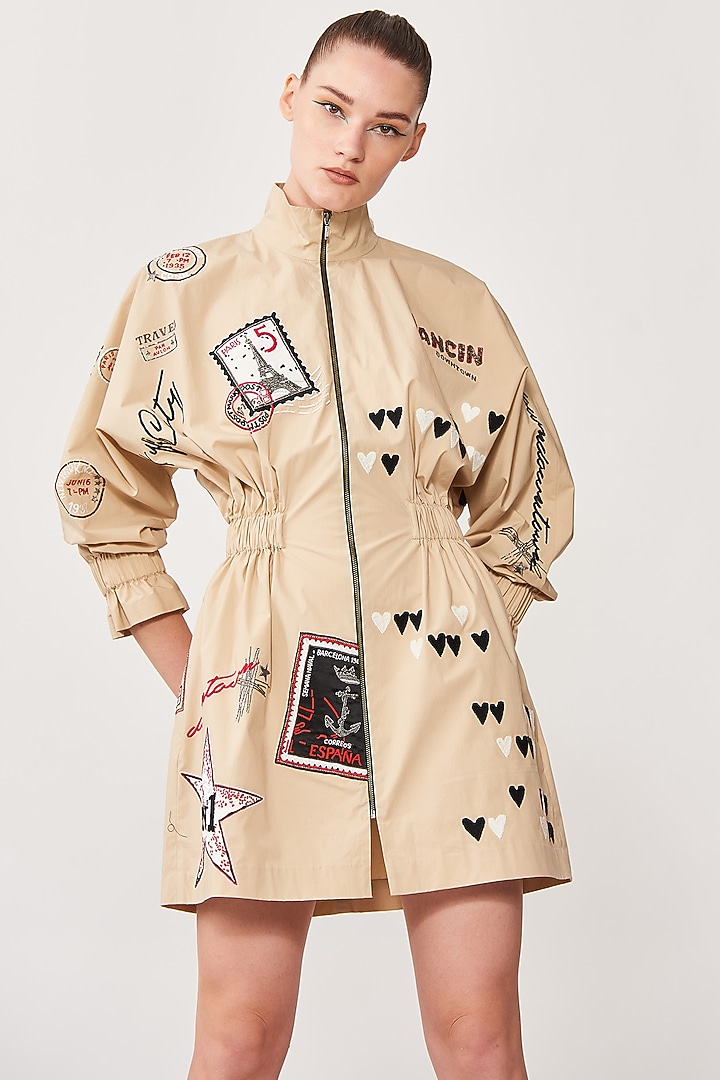 Mocha Embroidered Jacket Cocktail Dress by Shahin Mannan at Pernia's Pop Up Shop