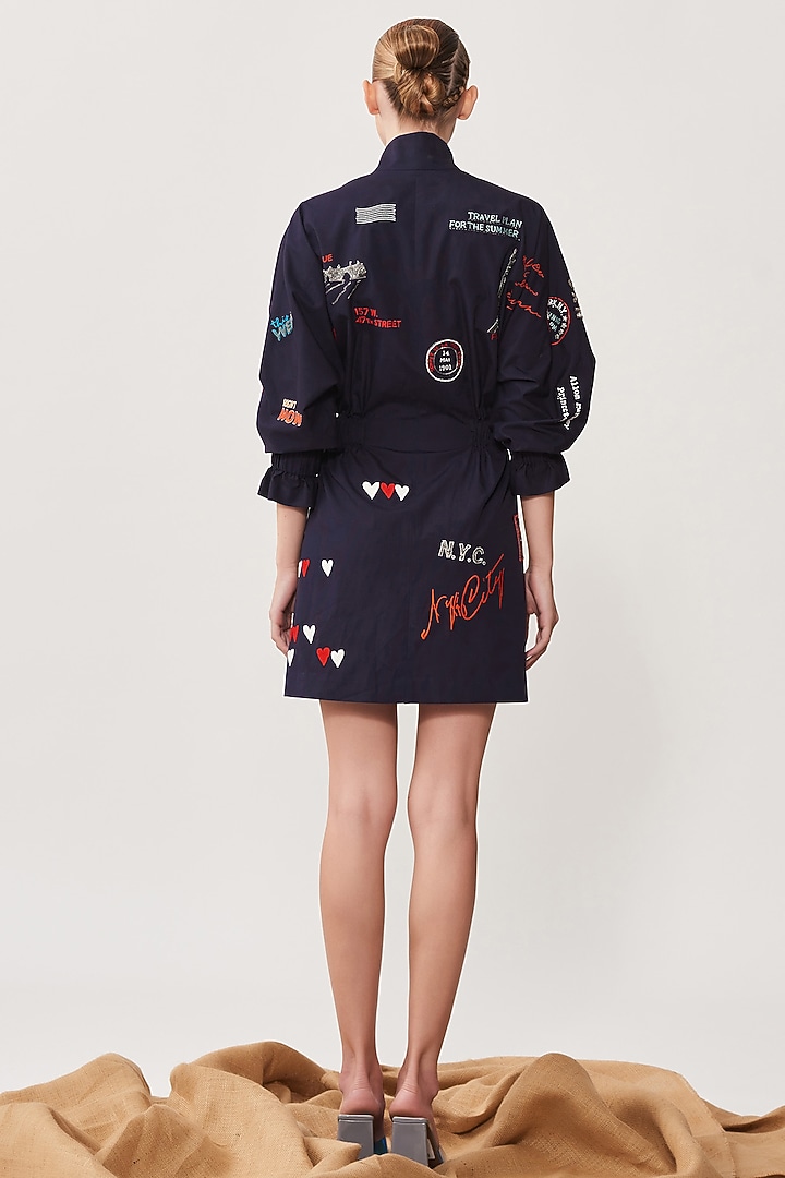 Navy Embroidered Jacket Cocktail Dress by Shahin Mannan at Pernia's Pop Up Shop