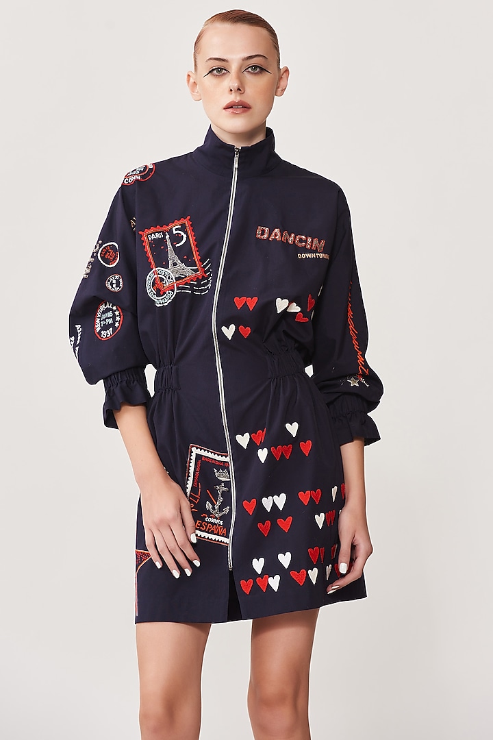 Navy Embroidered Jacket Cocktail Dress by Shahin Mannan at Pernia's Pop Up Shop