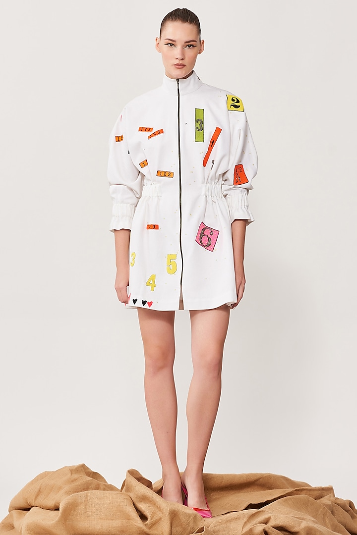 White Embroidered Jacket Dress by Shahin Mannan