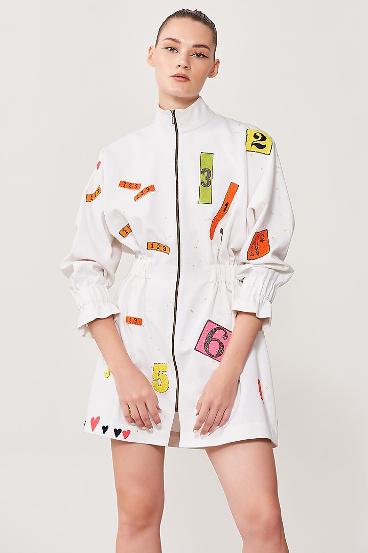 White Embroidered Jacket Cocktail Dress by Shahin Mannan at Pernia's Pop Up Shop