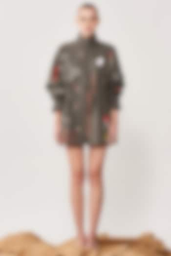 Lead Grey Embroidered Jacket Dress by Shahin Mannan at Pernia's Pop Up Shop