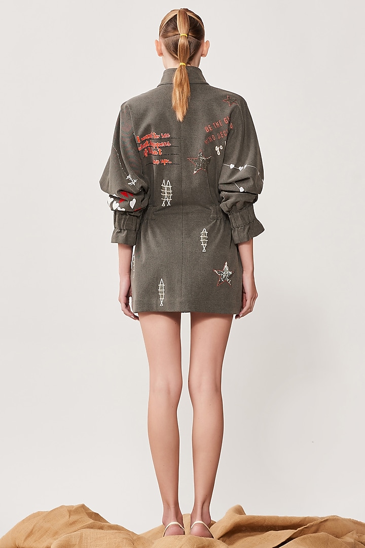 Lead Grey Embroidered Jacket Cocktail Dress by Shahin Mannan at Pernia's Pop Up Shop