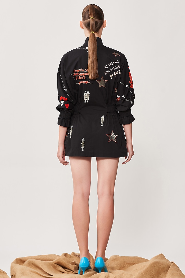 Black Embroidered Jacket Cocktail Dress by Shahin Mannan at Pernia's Pop Up Shop