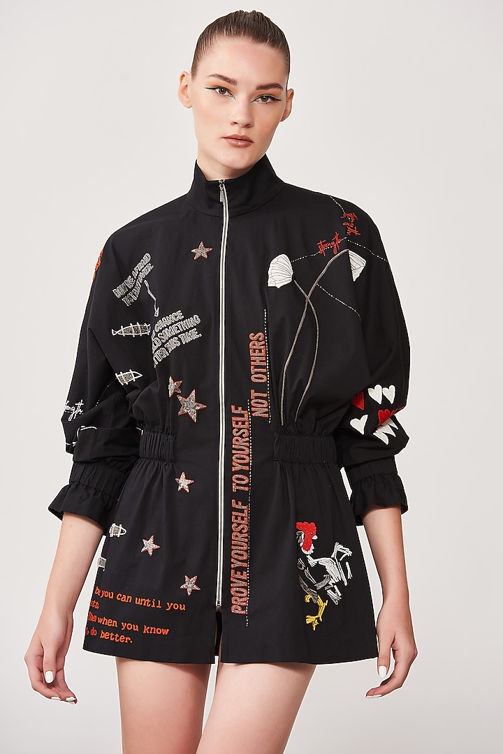 Black Embroidered Jacket Cocktail Dress by Shahin Mannan at Pernia's Pop Up Shop