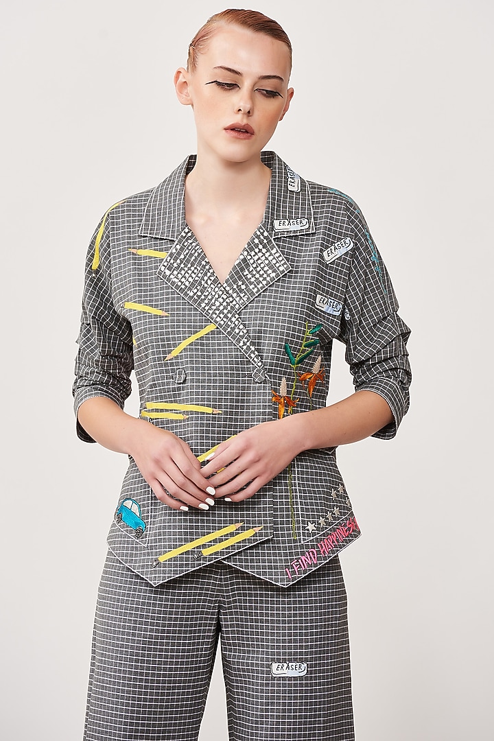Grey Embroidered Waistcoat Jacket by Shahin Mannan at Pernia's Pop Up Shop