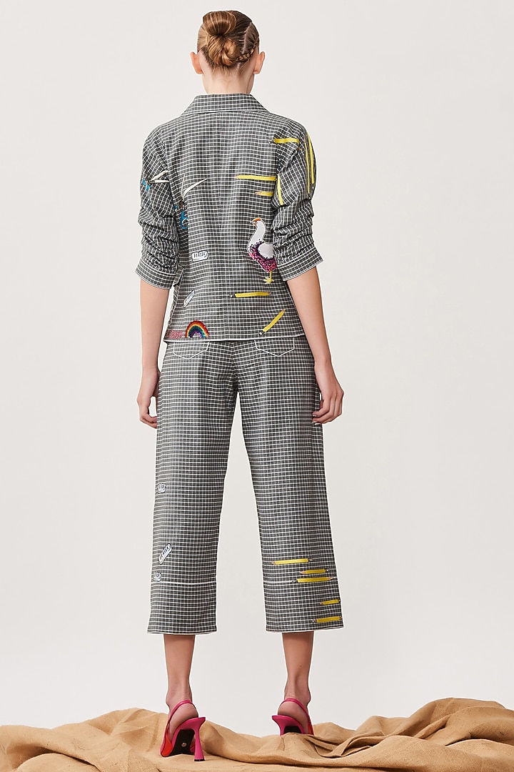Grey Embroidered Pants by Shahin Mannan at Pernia's Pop Up Shop