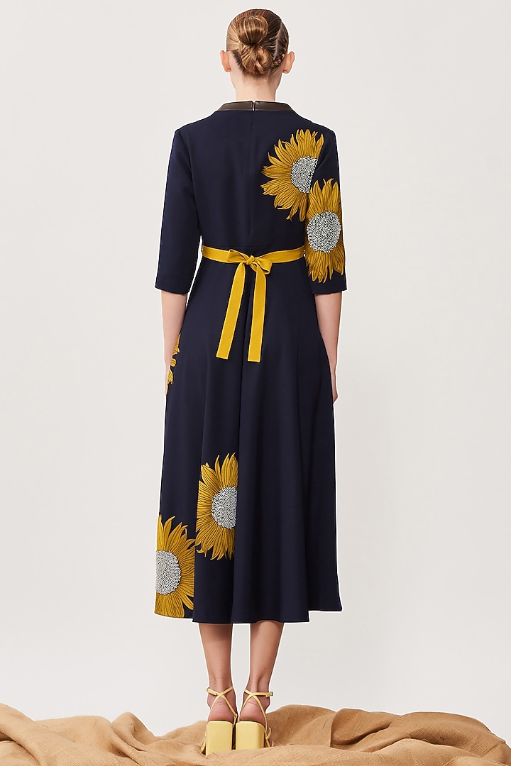 Navy Embroidered Midi Cocktail Dress by Shahin Mannan at Pernia's Pop Up Shop