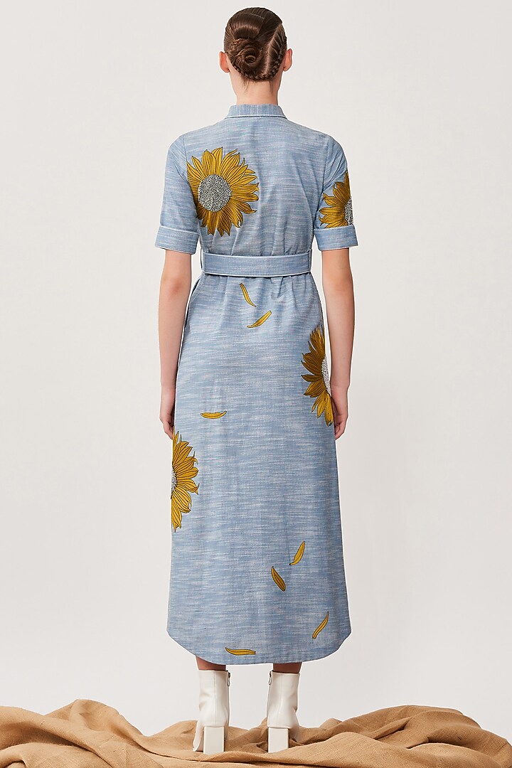 Mountain Blue Embroidered Cocktail Shirt Dress by Shahin Mannan at Pernia's Pop Up Shop