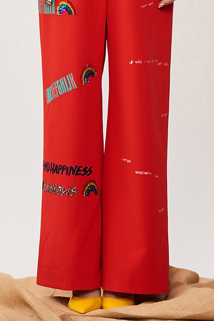Red Embroidered Jumpsuit by Shahin Mannan at Pernia's Pop Up Shop