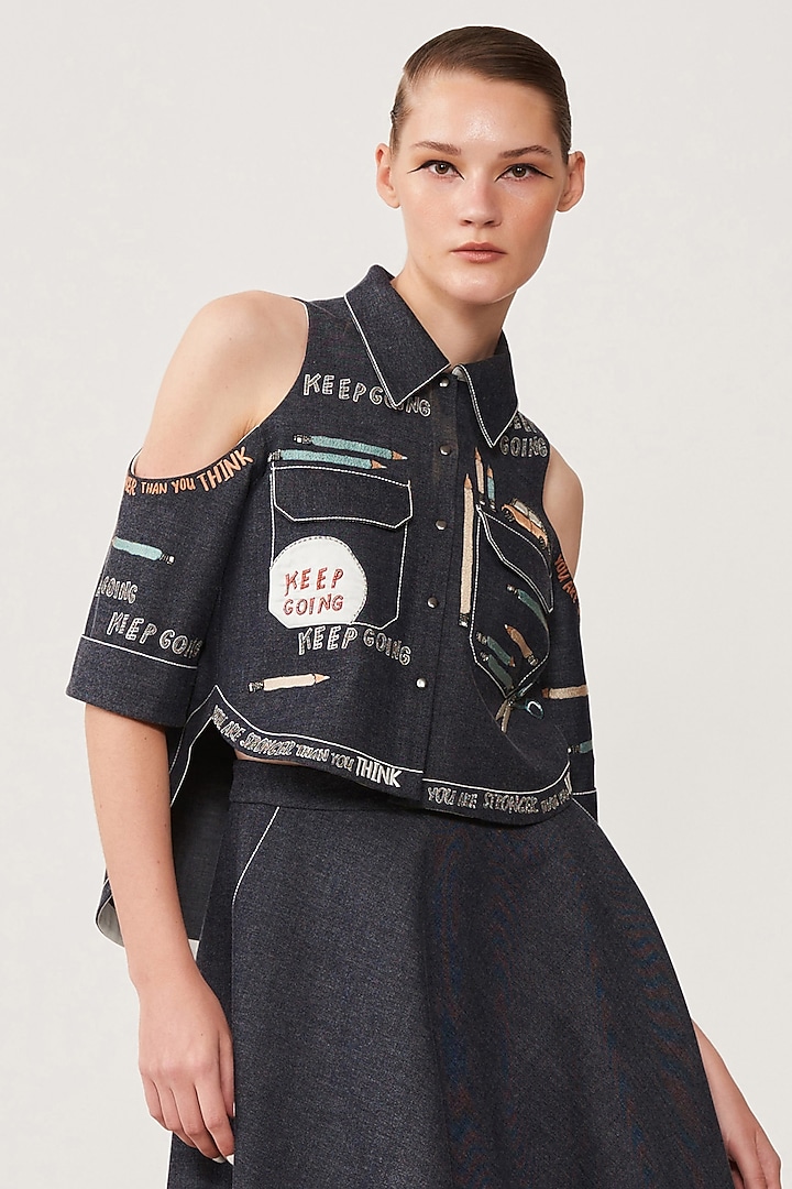 Midnight Black Denim Skirt Set by Shahin Mannan at Pernia's Pop Up Shop