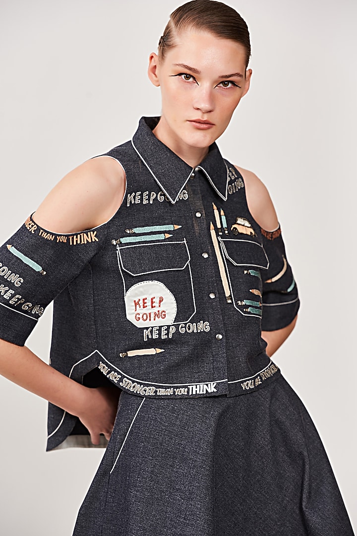 Midnight Black Denim Shirt by Shahin Mannan at Pernia's Pop Up Shop