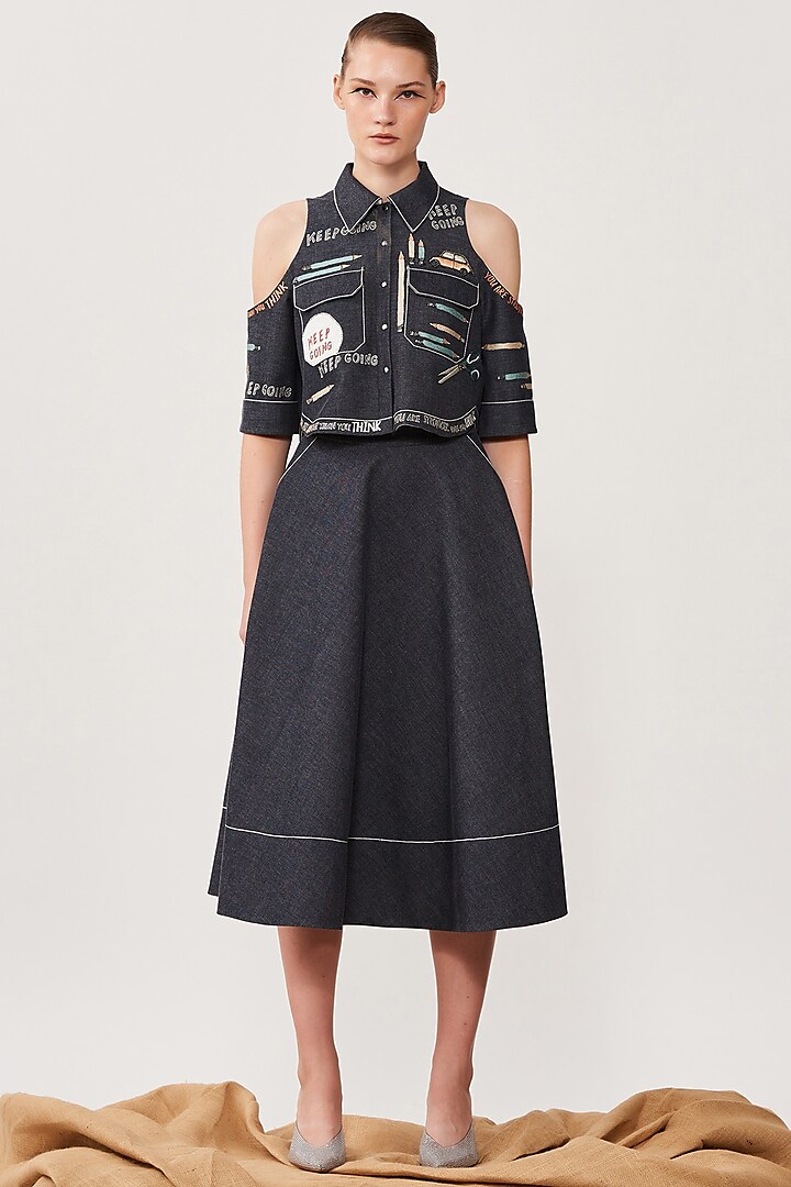 Midnight Black Denim Circular Skirt by Shahin Mannan at Pernia's Pop Up Shop