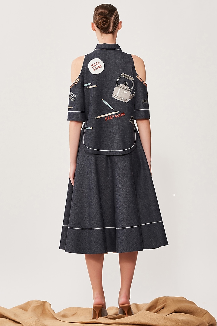 Midnight Black Denim Circular Skirt by Shahin Mannan at Pernia's Pop Up Shop