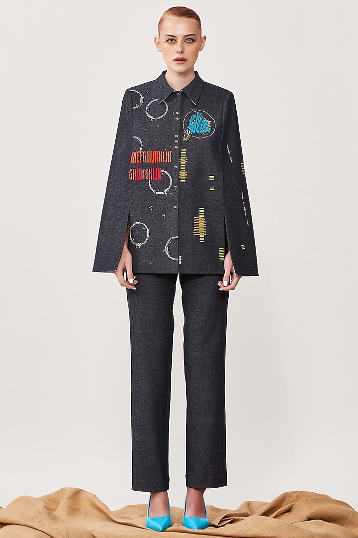 Midnight Black Denim Narrow Pants by Shahin Mannan at Pernia's Pop Up Shop