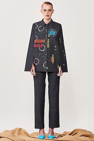 Midnight Black Denim Narrow Pants by Shahin Mannan