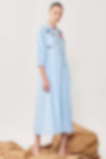 Light Blue Double Crepe Pleated Dress by Shahin Mannan at Pernia's Pop Up Shop