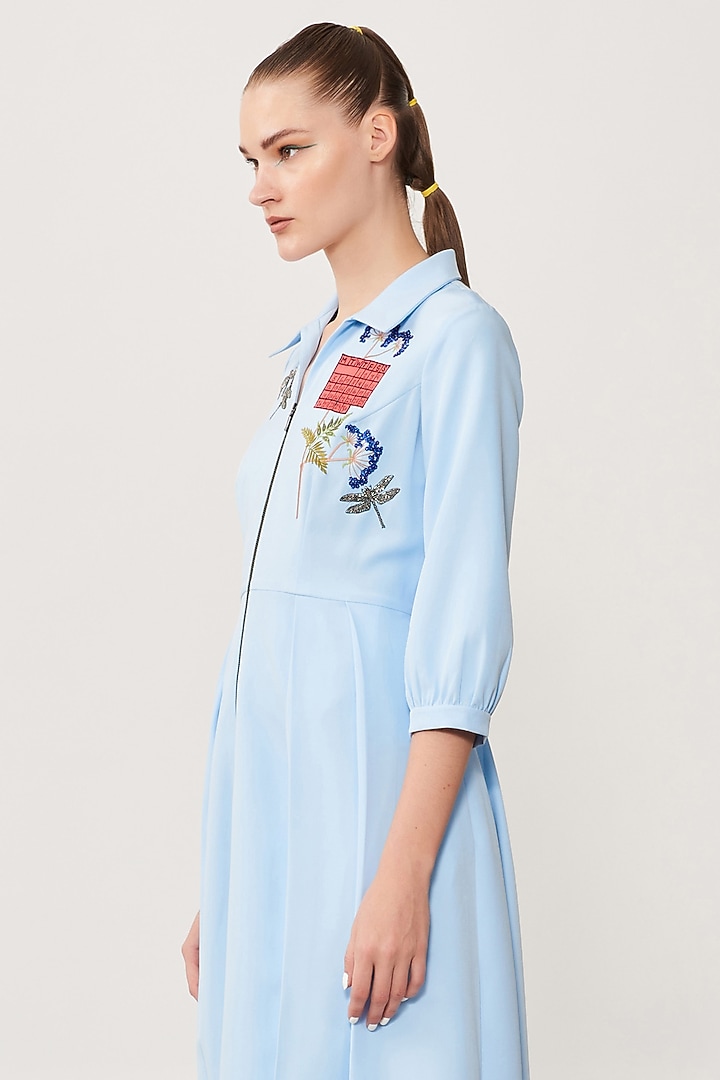 Light Blue Double Crepe Pleated Cocktail Dress by Shahin Mannan at Pernia's Pop Up Shop
