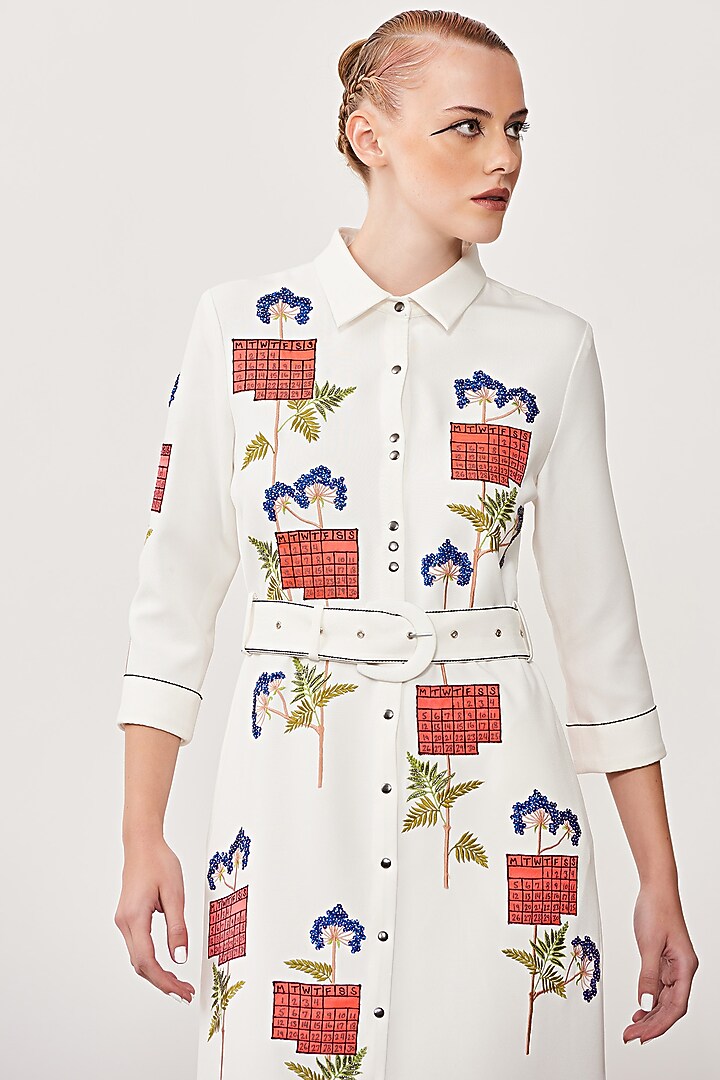 Ivory Double Crepe Cocktail Shirt Dress by Shahin Mannan at Pernia's Pop Up Shop