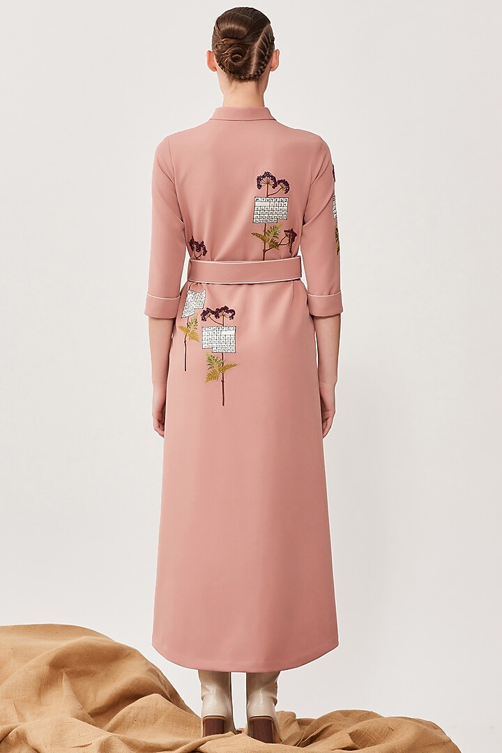 Old Rose Double Crepe Cocktail Shirt Dress by Shahin Mannan at Pernia's Pop Up Shop