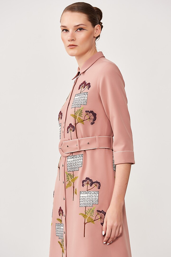 Old Rose Double Crepe Cocktail Shirt Dress by Shahin Mannan at Pernia's Pop Up Shop