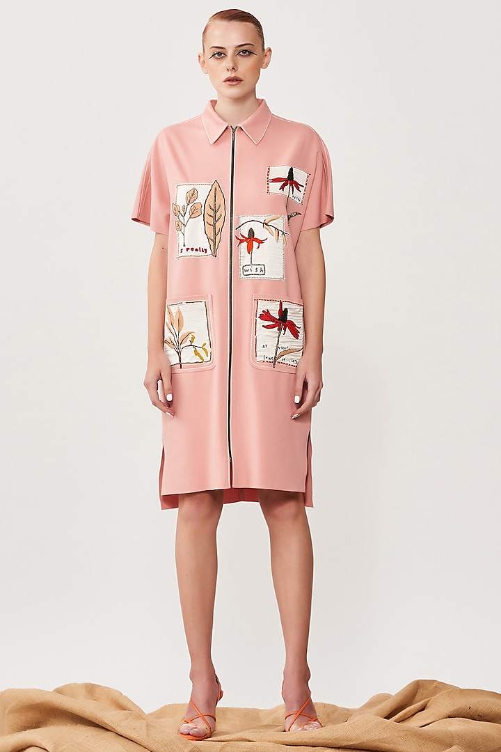 Peach Jersey Dress With Patchwork by Shahin Mannan