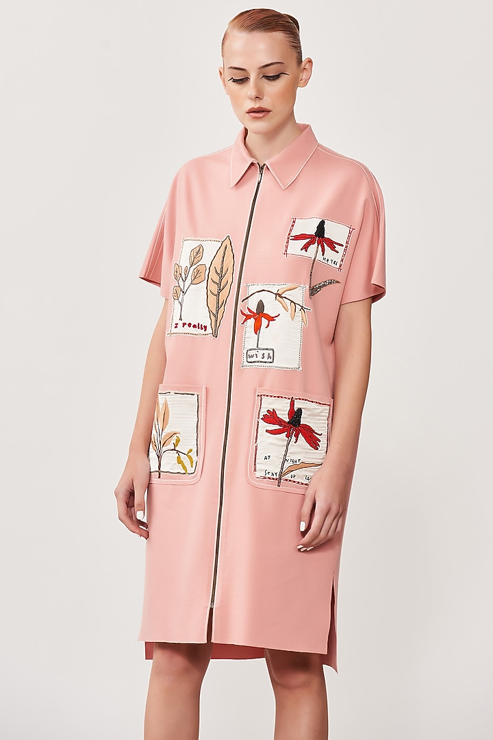 Peach Jersey Embroidered Kaftan Cocktail Dress by Shahin Mannan at Pernia's Pop Up Shop
