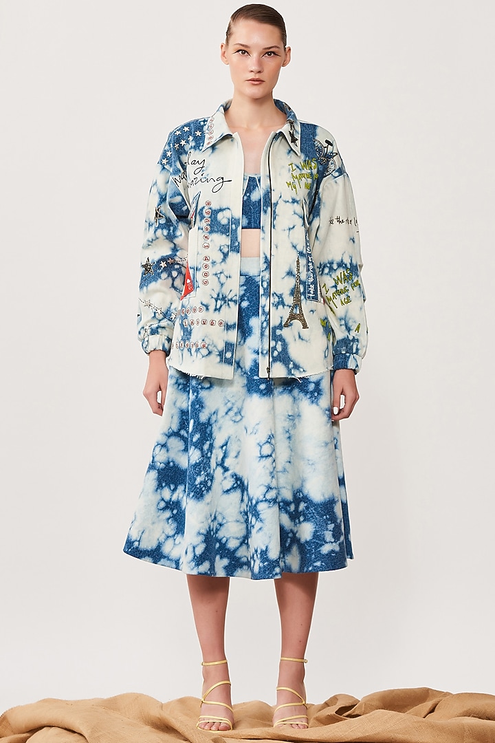 Blue Cloud Washed Denim Skirt Set by Shahin Mannan at Pernia's Pop Up Shop