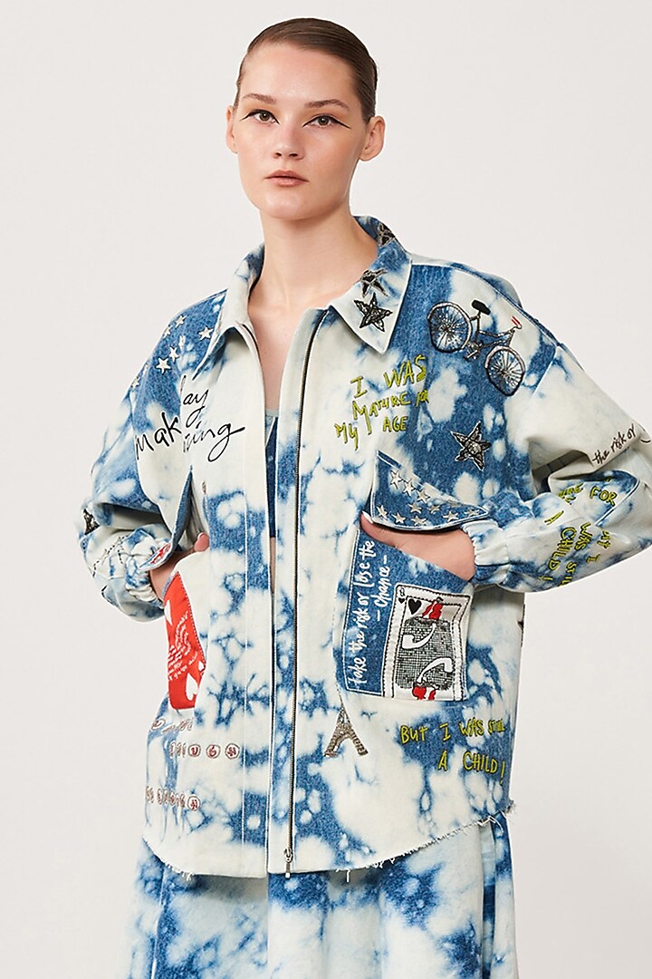 Blue Cloud Washed Denim Oversized Jacket by Shahin Mannan at Pernia's Pop Up Shop