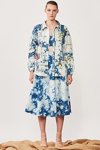 Blue Cloud Washed Denim Skirt by Shahin Mannan