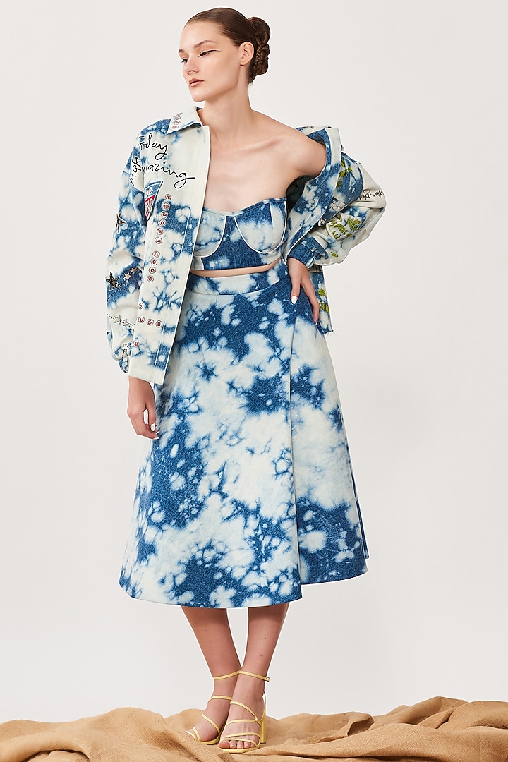 Blue Cloud Washed Corset Bustier by Shahin Mannan at Pernia's Pop Up Shop