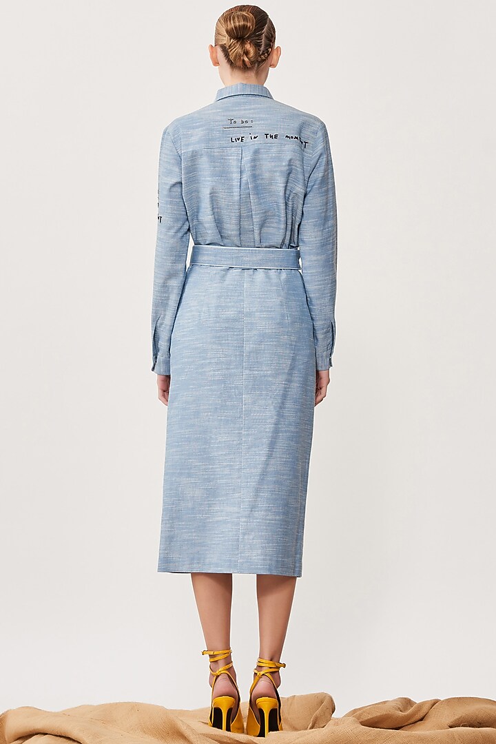 Mountain Blue Chambray Skirt Set by Shahin Mannan at Pernia's Pop Up Shop