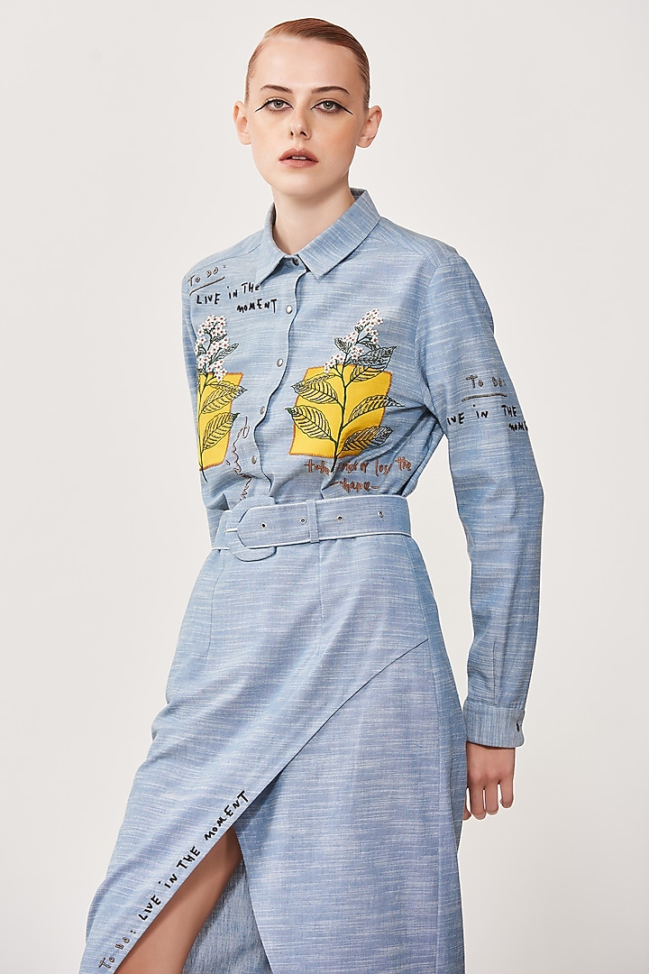 Mountain Blue Chambray Skirt Set by Shahin Mannan at Pernia's Pop Up Shop
