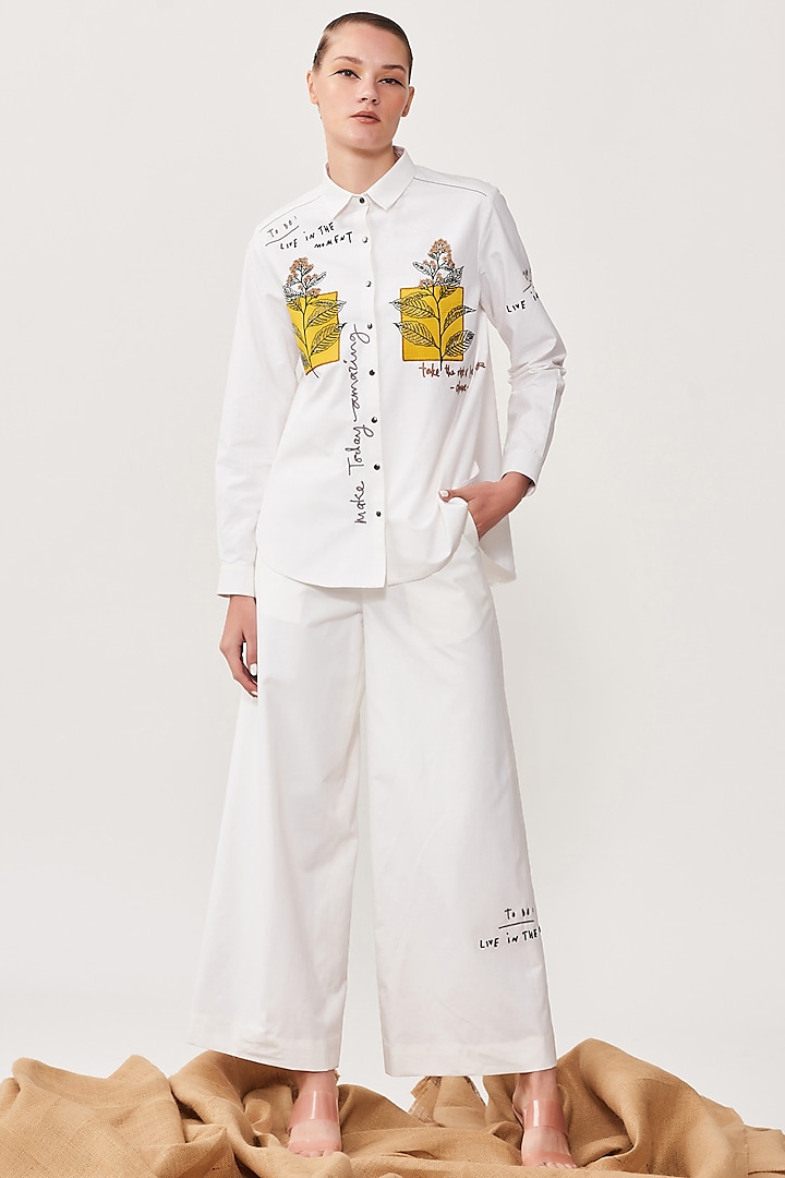 Ivory Embroidered High-Low Shirt by Shahin Mannan