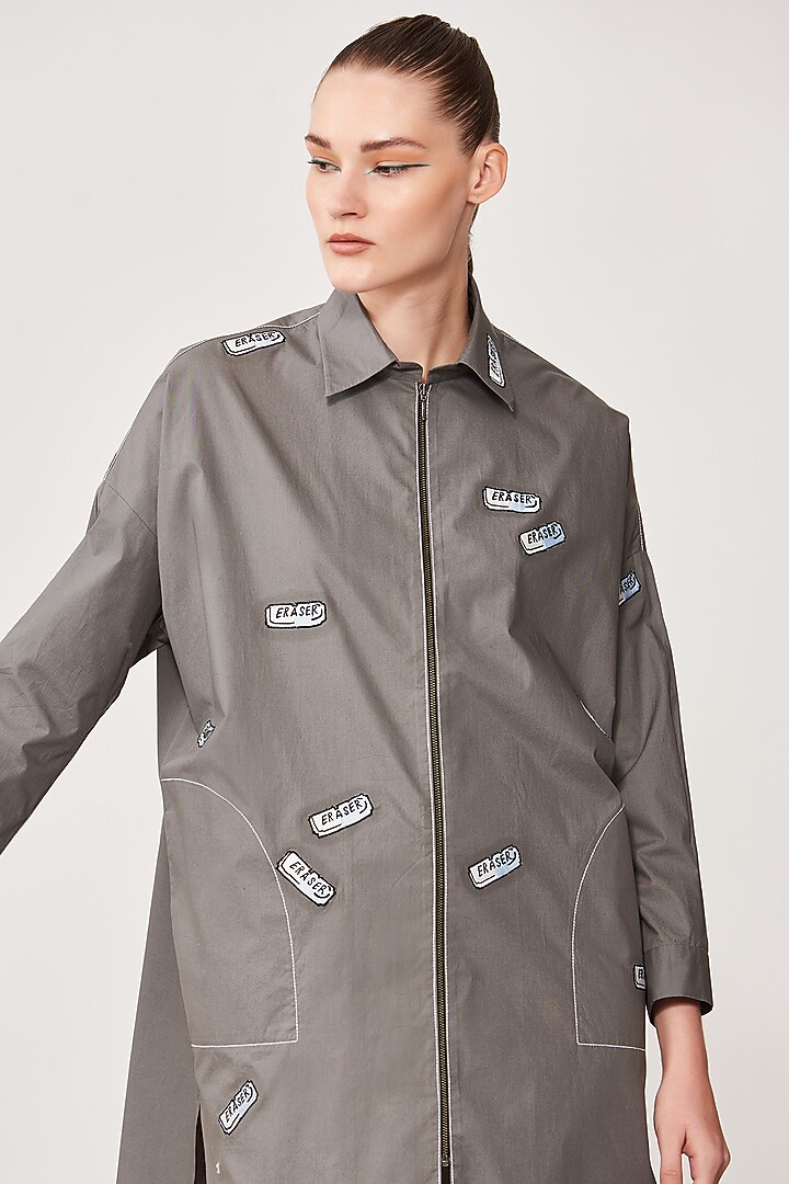 Grey Poplin Overshirt by Shahin Mannan at Pernia's Pop Up Shop
