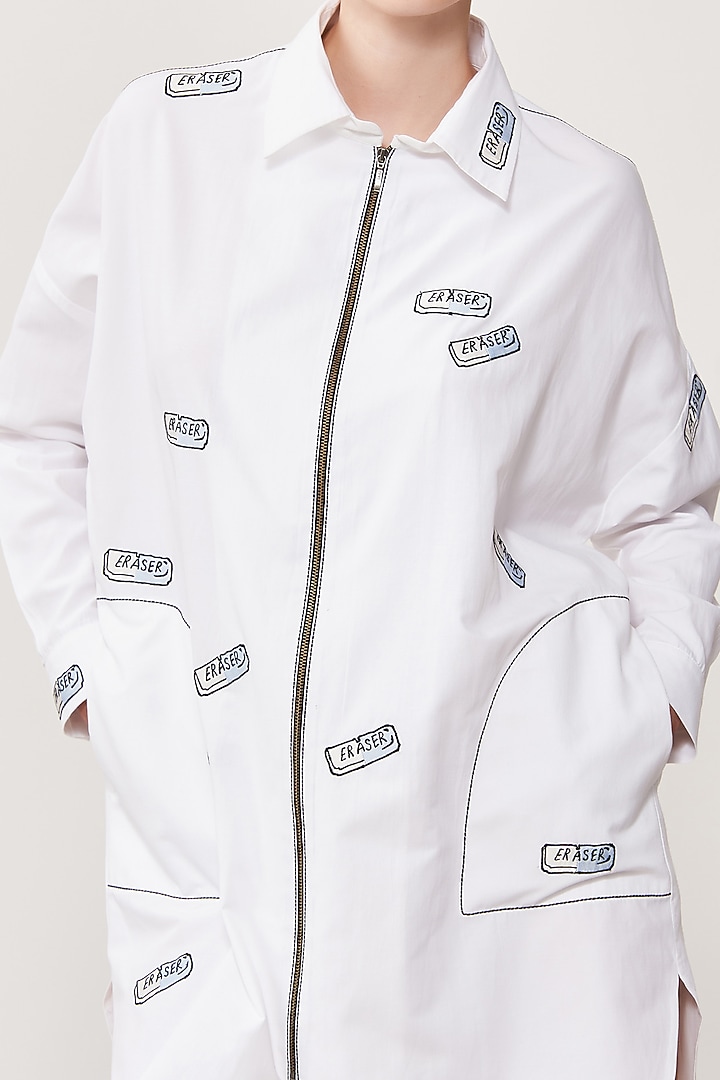 White Embroidered Overshirt by Shahin Mannan at Pernia's Pop Up Shop