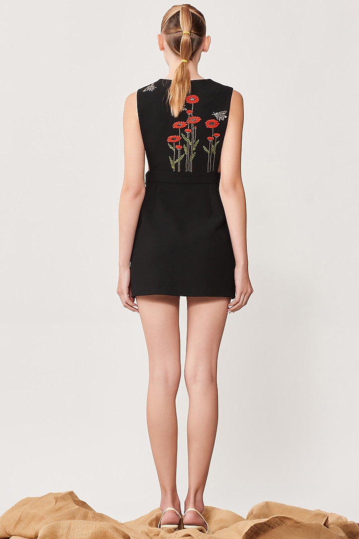 Black Embroidered Dungree Cocktail Dress by Shahin Mannan at Pernia's Pop Up Shop