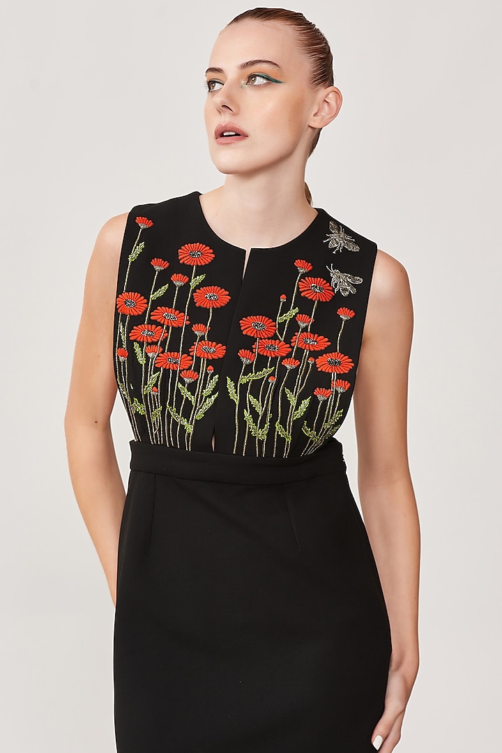 Black Embroidered Dungree Cocktail Dress by Shahin Mannan at Pernia's Pop Up Shop